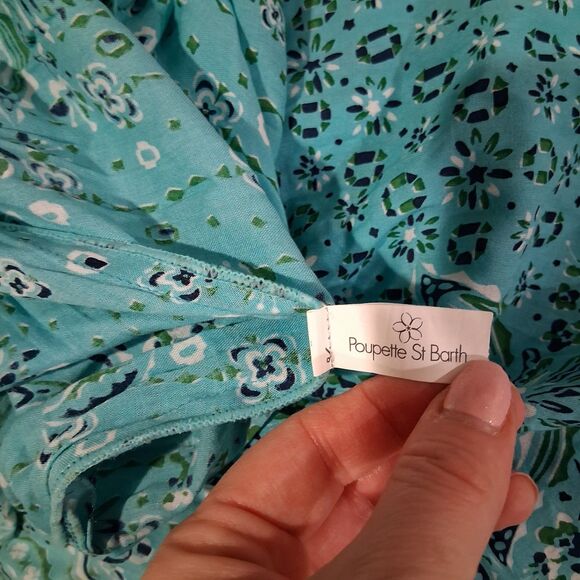 Poupette St Barth Maxi Dress Strapless Aqua Blue Floral Flowy Boho Size Small - Picture 8 of 9